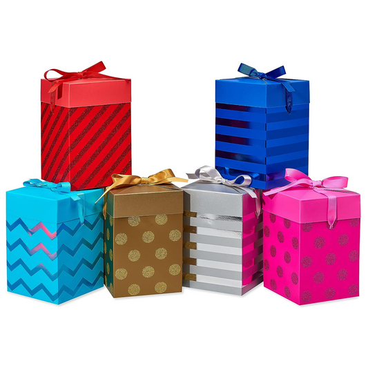 Gift Boxes: 6 Multi-Color. 4.5 x 4.5 x 7". American Greetings Brand