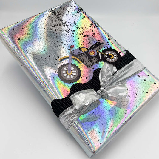Dirt Don't Hurt Grungy Foil Moto Mash Up. CUSTOM GIFT WRAPPING CONSULT